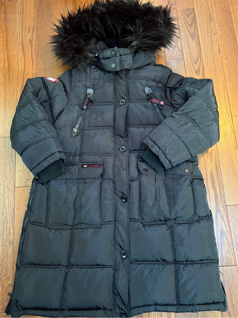 Canada Weather Gear Black Longline Puffer Parka Utility Jacket with Faux Fur
